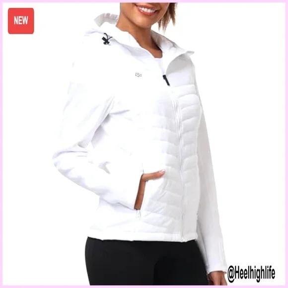 Women's Fleece Lined Softshell Jacket Hooded Lightweight Insulated Puffer Hybrid